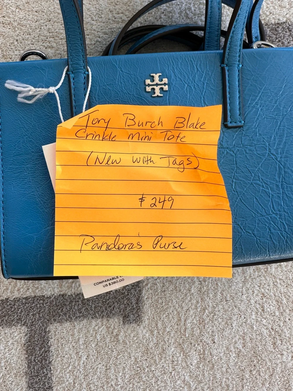 Tory Burch Bright Blue Leather Satchel with Gold Logo